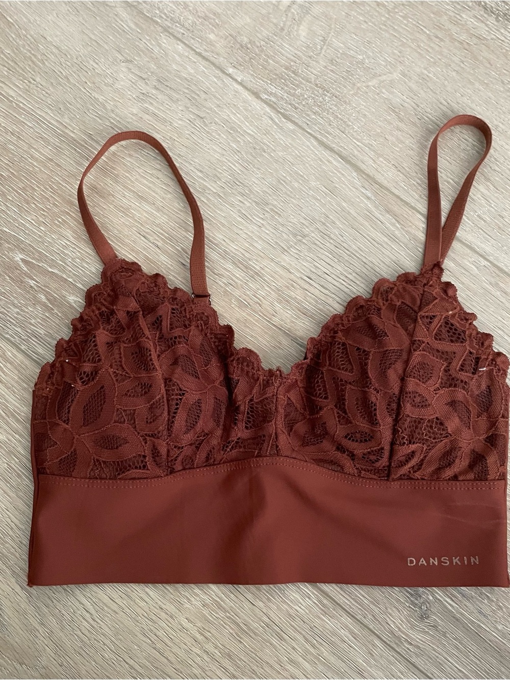 Danskin Lace Bralette in Deep Rust Brown